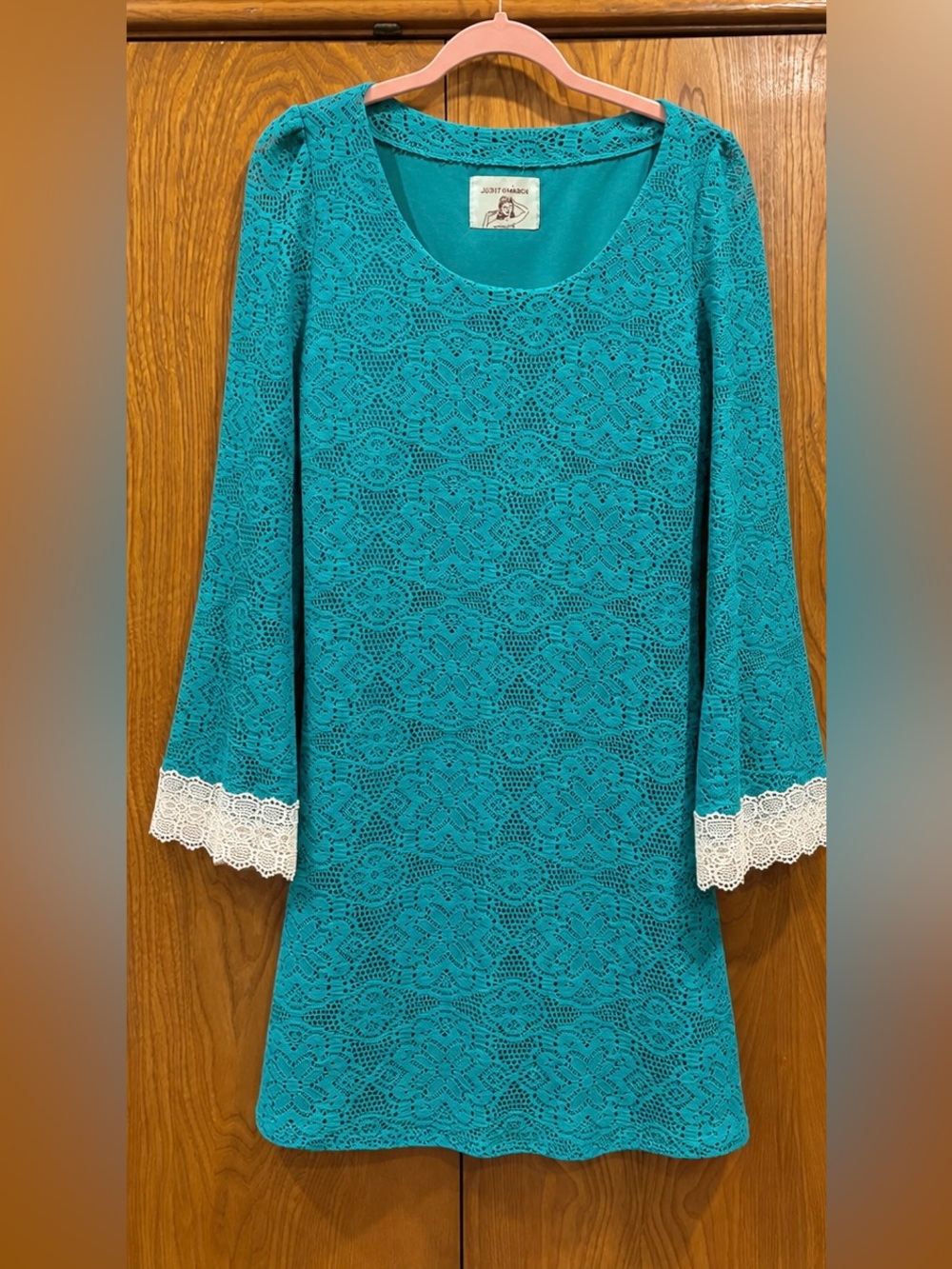 Judith March Teal Lace Mini Dress Bell Sleeve Medium